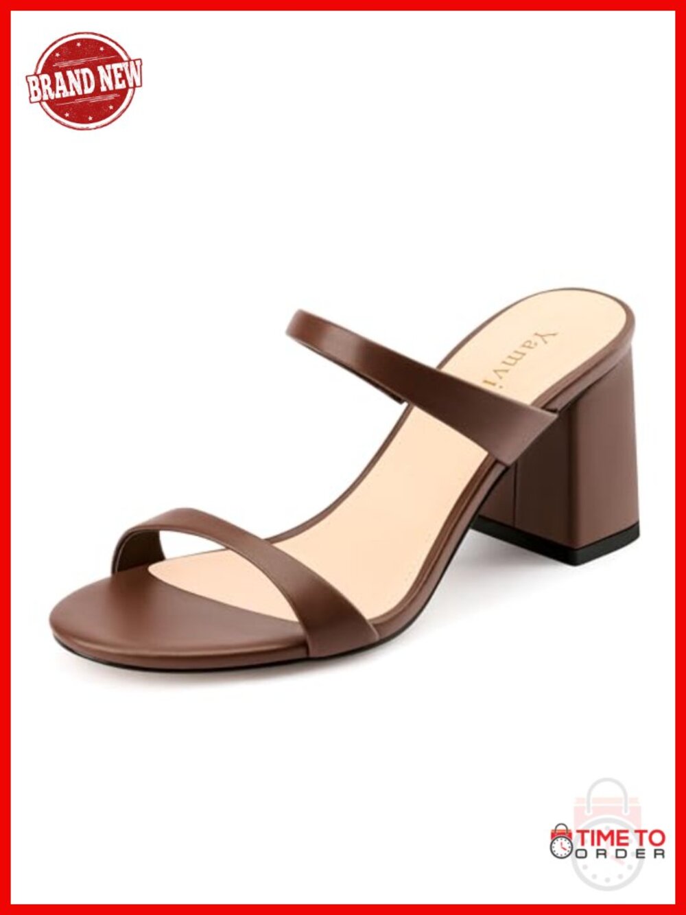 Women's Faux Leather Two-Strap Chunky Block Heel Mule Sandals Slip On